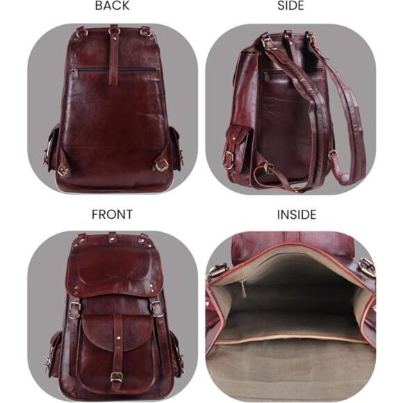 Handmade World Vintage Full Grain 21 Inch Leather Laptop LARGE Backpack Casual - Picture 4 of 7